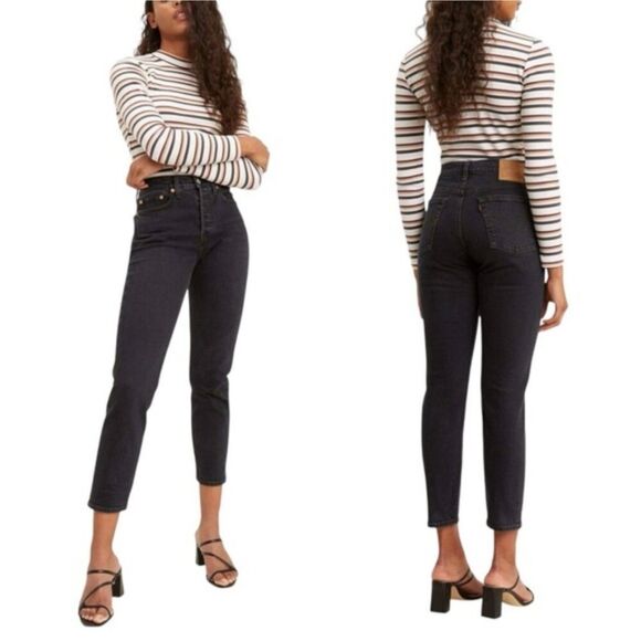 Levi's Premium Black Wedgie Jeans Button Fly High Rise Tapered Leg 24 - Picture 2 of 12